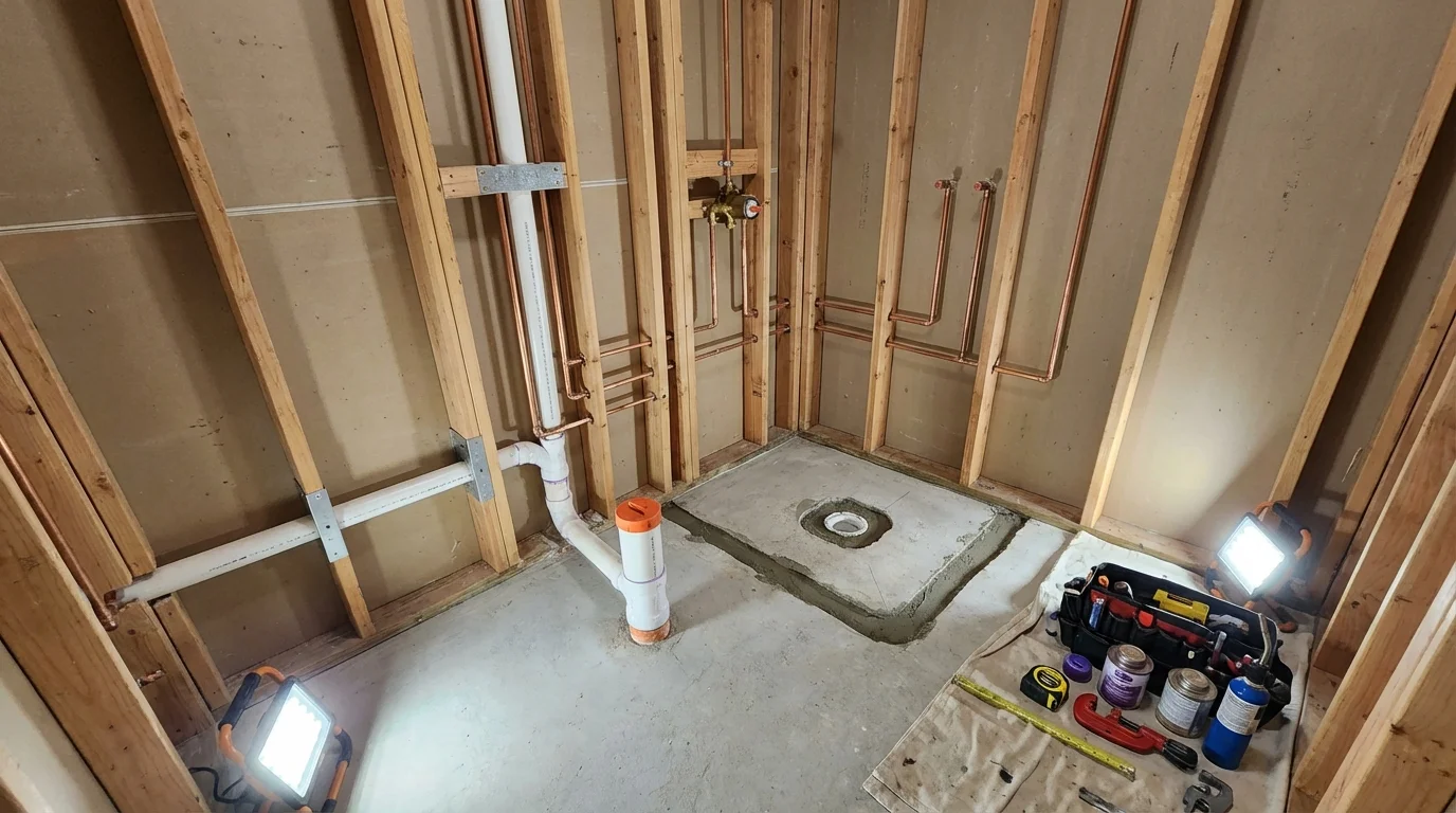 Bathroom rough-in plumbing during remodel by Johns Plumbing LLC in Indian Rocks Beach