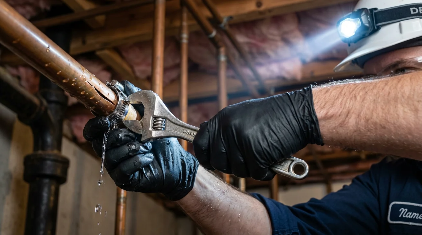 Emergency pipe clamp repair being performed by a Johns Plumbing LLC plumber in Indian Rocks Beach
