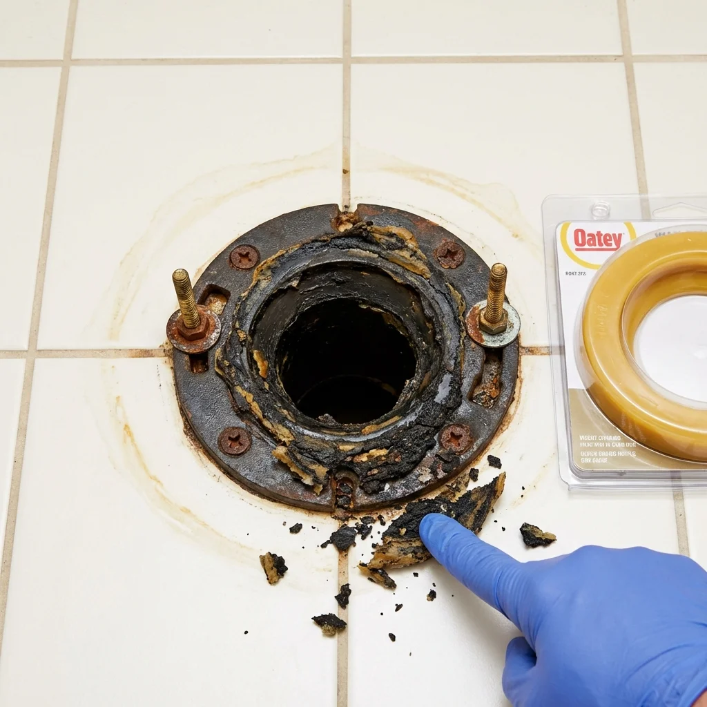Failed wax ring showing water seepage at the base of a toilet in a Indian Rocks Beach, FL home